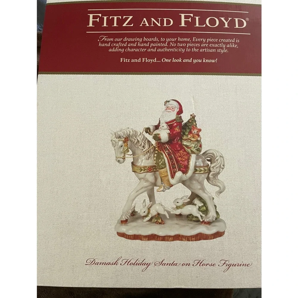 Fitz and Floyd Damask Holiday Santa on Horse Figurine 16.5 Inch‎ 19-608 NIB